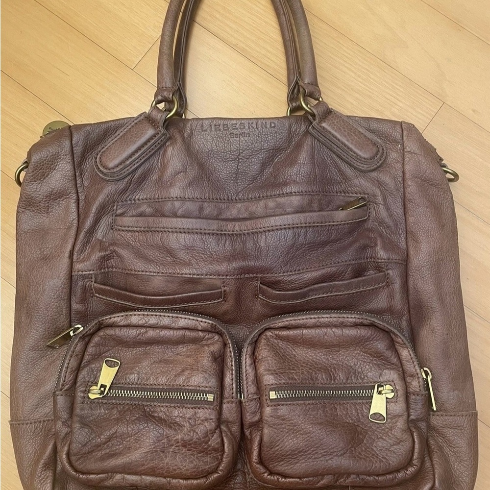 Liebeskind Brown Leather Shoulder Bag with Gold Hardware